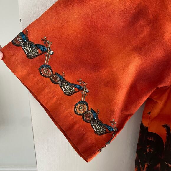 VTG Pacific Legend Hawaiian Shirt Men's XL Orange Motorcycle Palm Made in Hawaii - Picture 6 of 7